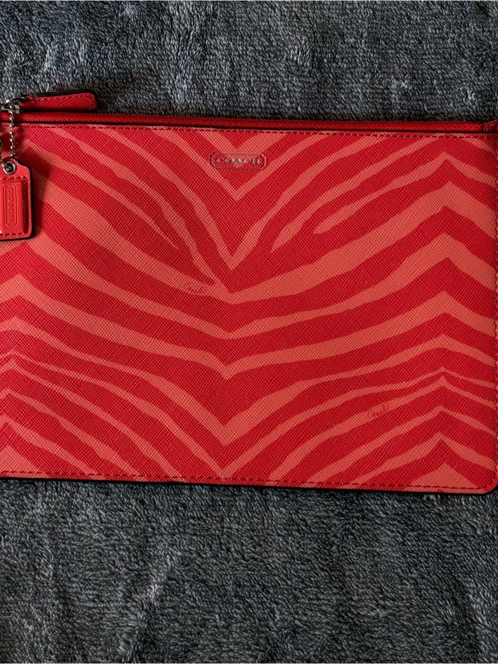 Coach Coral Red Zebra Print Zip Pouch Cosmetic Travel Bag